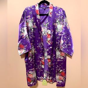Floral Satin Kimono Robe Short Bridesmaid Robe for Parties Wedding Robes NWT #2